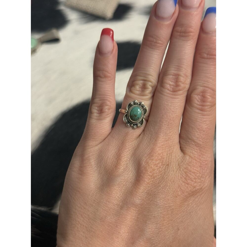 Native American Southwest Sterling Silver Turquoise Ring Single Stone Stacker